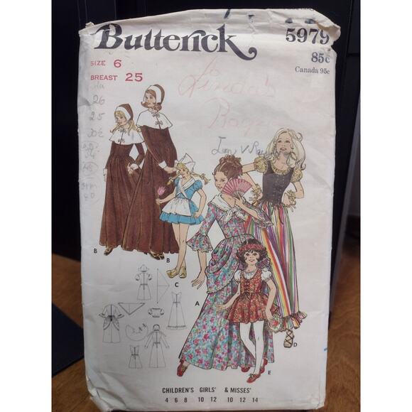 Vintage Butterick Pattern 5979 Children's/Girls'/Misses' Costume Size 6 (1970s) - Picture 1 of 2
